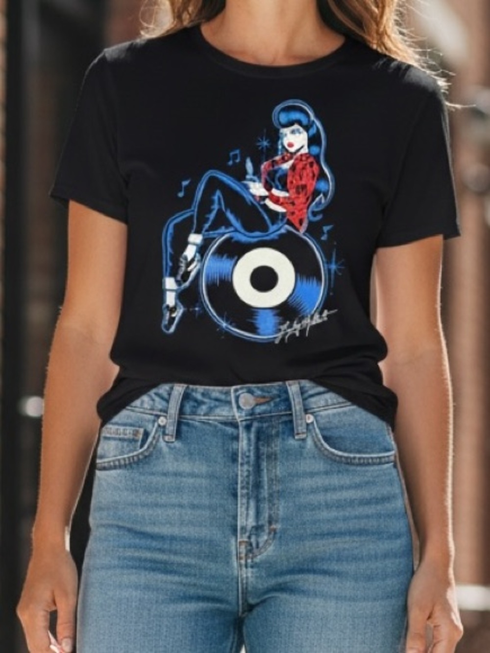 Graphic Rockabilly Record Tee - Black cartel ink fits large